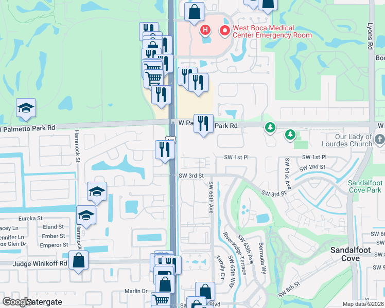 map of restaurants, bars, coffee shops, grocery stores, and more near 22192 Boca Rancho Drive in Boca Raton