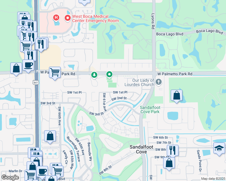 map of restaurants, bars, coffee shops, grocery stores, and more near 9397 Southwest 1st Place in Boca Raton