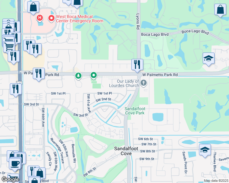 map of restaurants, bars, coffee shops, grocery stores, and more near 9207 Southwest 1st Place in Boca Raton