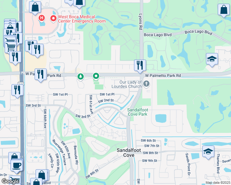 map of restaurants, bars, coffee shops, grocery stores, and more near 9207 Southwest 1st Place in Boca Raton