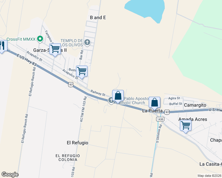 map of restaurants, bars, coffee shops, grocery stores, and more near 7469 North Fm 755 in Rio Grande City