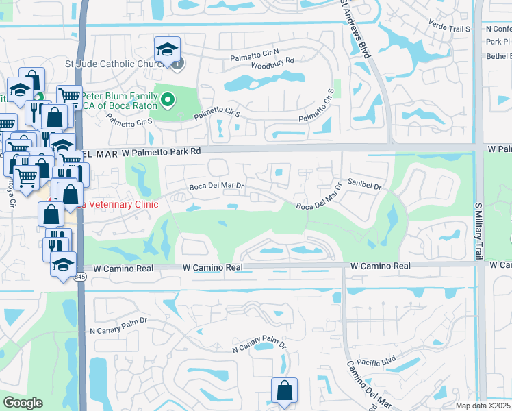 map of restaurants, bars, coffee shops, grocery stores, and more near 6520 Boca Del Mar Drive in Boca Raton