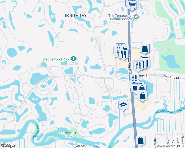 map of restaurants, bars, coffee shops, grocery stores, and more near 3330 Crossings Court in Bonita Springs