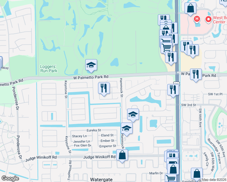 map of restaurants, bars, coffee shops, grocery stores, and more near 4538 Albedo Street in Boca Raton