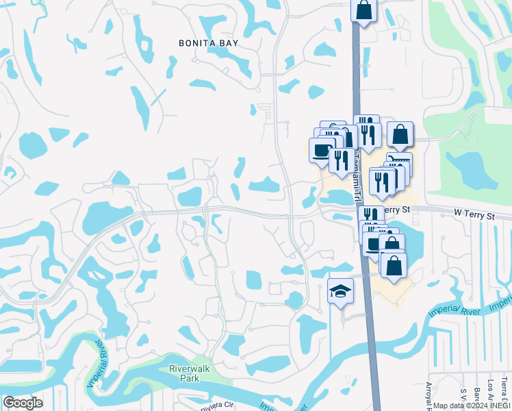 map of restaurants, bars, coffee shops, grocery stores, and more near 3330 Crossings Court in Bonita Springs