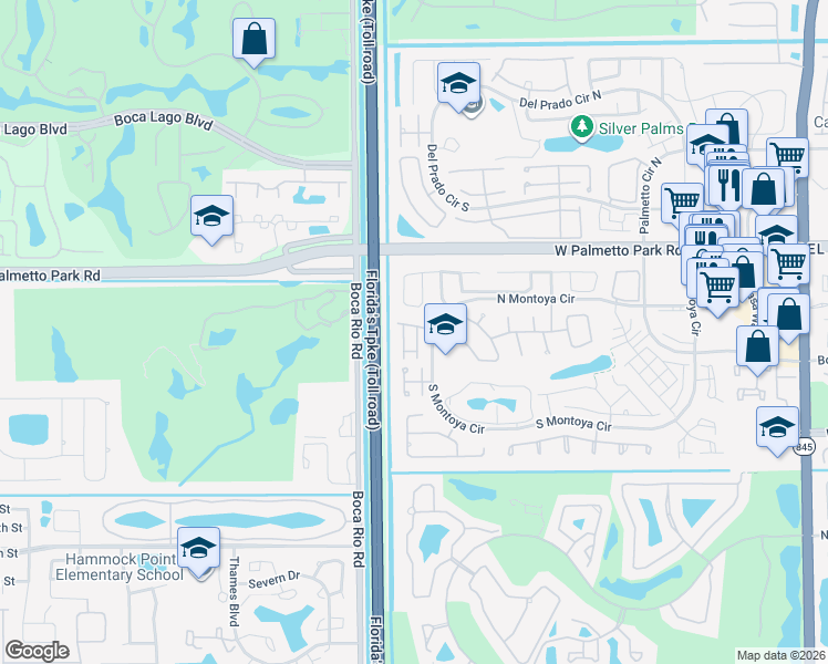 map of restaurants, bars, coffee shops, grocery stores, and more near 7952 Love Lane in Boca Raton