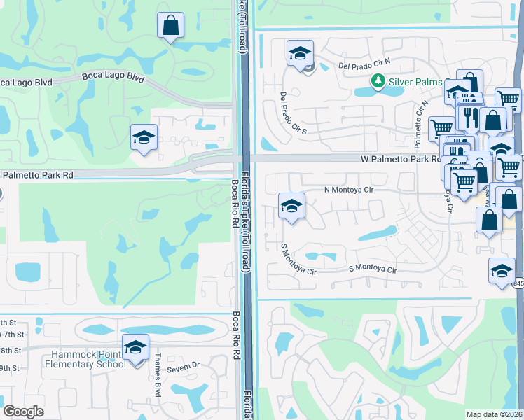 map of restaurants, bars, coffee shops, grocery stores, and more near 7952 Love Lane in Boca Raton