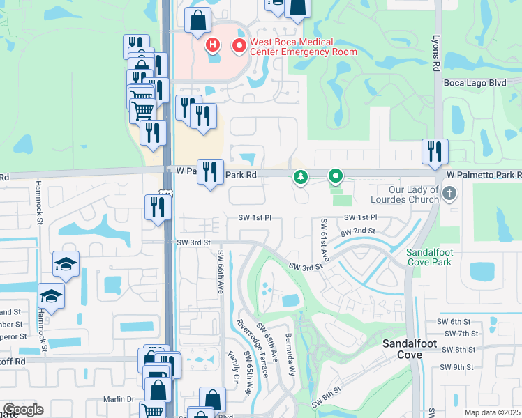 map of restaurants, bars, coffee shops, grocery stores, and more near 9760 Vineyard Court in Boca Raton