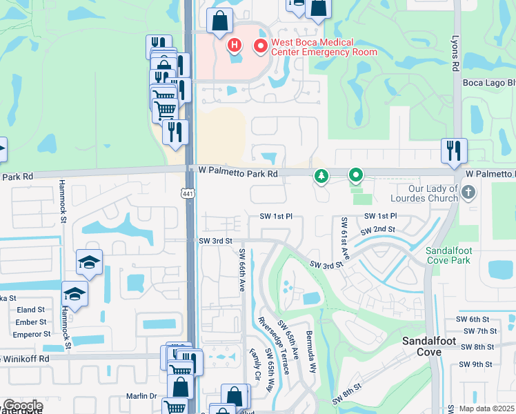 map of restaurants, bars, coffee shops, grocery stores, and more near 9720 Vineyard Court in Boca Raton