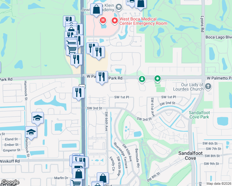 map of restaurants, bars, coffee shops, grocery stores, and more near 9720 Vineyard Court in Boca Raton