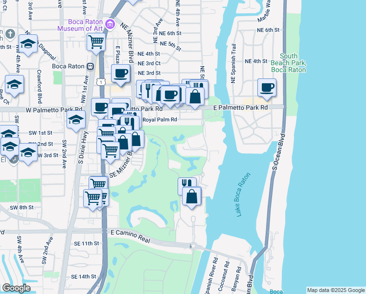map of restaurants, bars, coffee shops, grocery stores, and more near 400 Addison Park Lane in Boca Raton