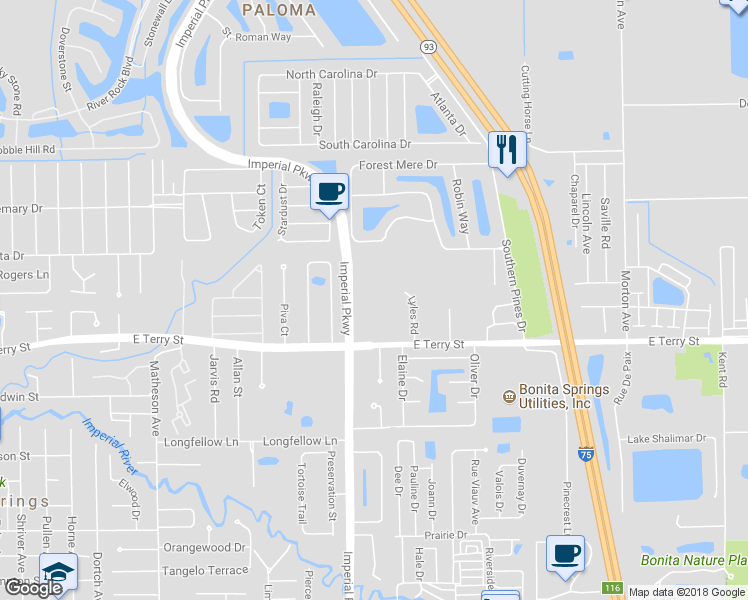 map of restaurants, bars, coffee shops, grocery stores, and more near 26948 Kylynne Way in Bonita Springs
