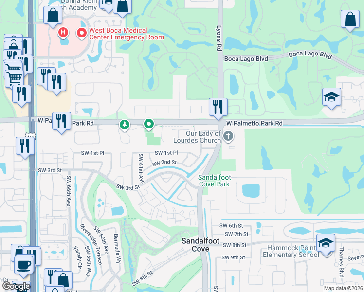 map of restaurants, bars, coffee shops, grocery stores, and more near 22140 Majestic Woods Way in Boca Raton