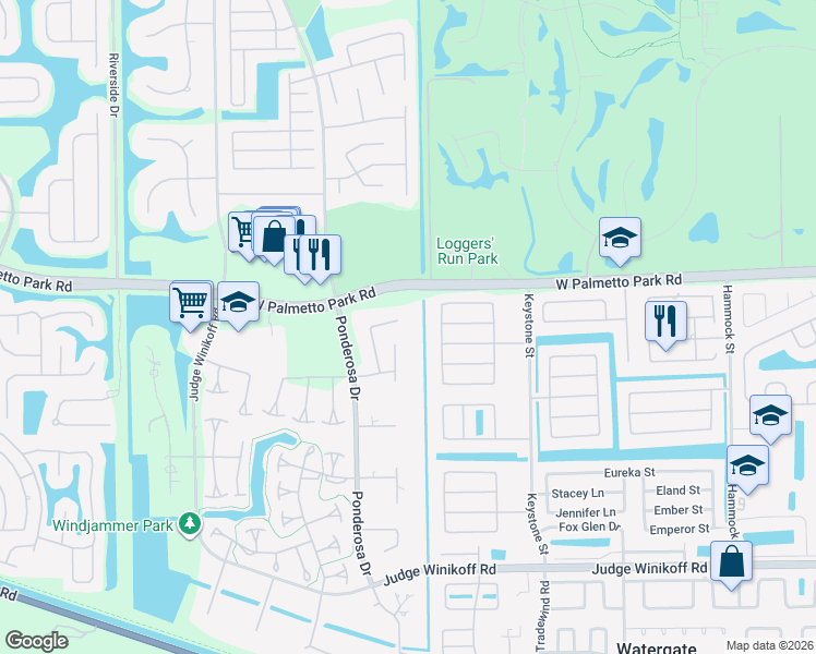map of restaurants, bars, coffee shops, grocery stores, and more near 22128 Woodset Way in Boca Raton