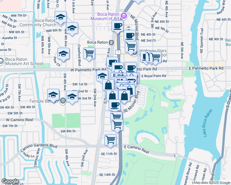 map of restaurants, bars, coffee shops, grocery stores, and more near 233 U.S. 1 in Boca Raton