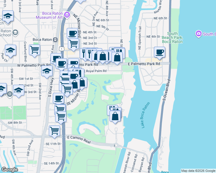 map of restaurants, bars, coffee shops, grocery stores, and more near 422 Addison Park Lane in Boca Raton