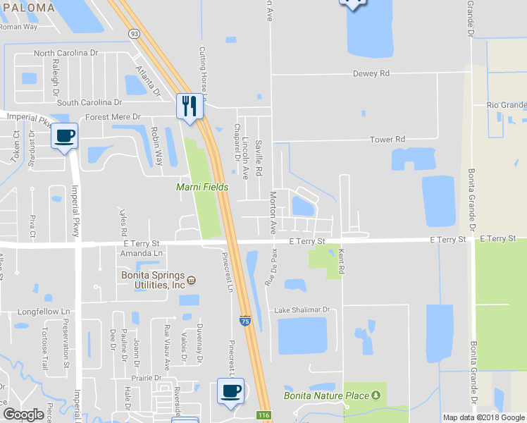 map of restaurants, bars, coffee shops, grocery stores, and more near 12121 Maiden Lane in Bonita Springs
