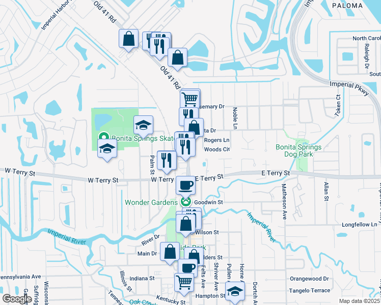 map of restaurants, bars, coffee shops, grocery stores, and more near 26891 Old 41 Rd in Bonita Springs
