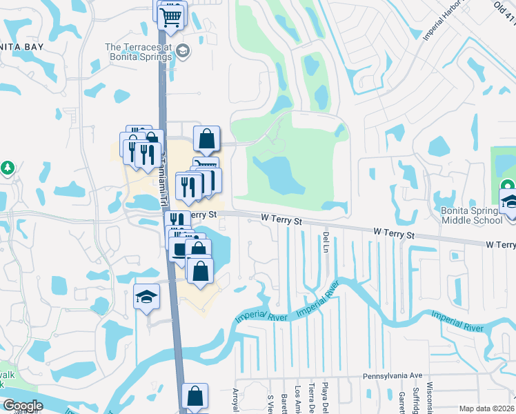 map of restaurants, bars, coffee shops, grocery stores, and more near 26751 Clarkston Drive in Bonita Springs