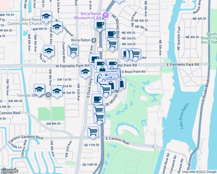 map of restaurants, bars, coffee shops, grocery stores, and more near 284 Esplanade in Boca Raton