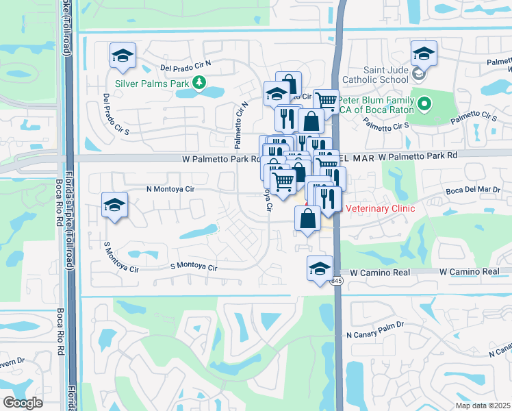 map of restaurants, bars, coffee shops, grocery stores, and more near 7225 Boca Del Mar Drive in Boca Raton