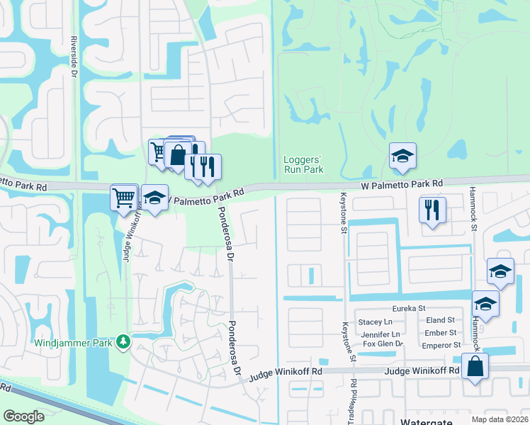 map of restaurants, bars, coffee shops, grocery stores, and more near 22128 Woodset Way in Boca Raton