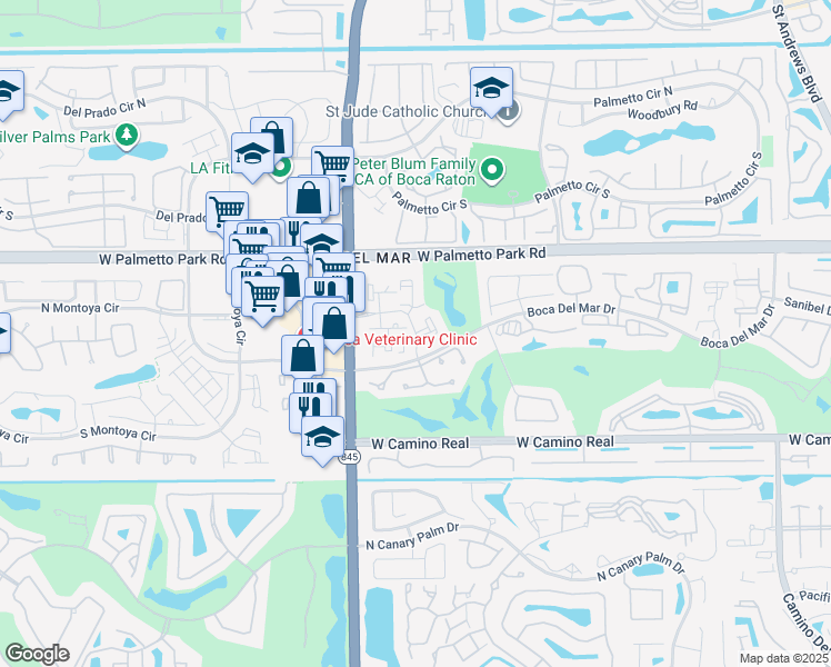 map of restaurants, bars, coffee shops, grocery stores, and more near 6826 Town Harbour Boulevard in Boca Raton
