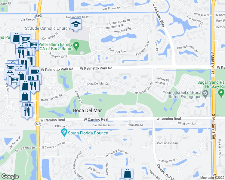 map of restaurants, bars, coffee shops, grocery stores, and more near 6520 Boca Del Mar Drive in Boca Raton