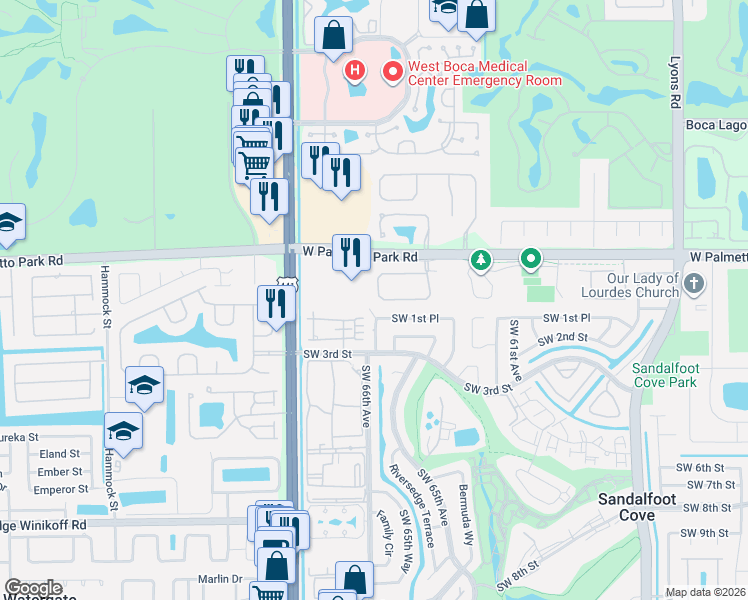 map of restaurants, bars, coffee shops, grocery stores, and more near 9720 Vineyard Court in Boca Raton