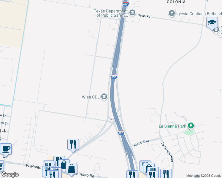 map of restaurants, bars, coffee shops, grocery stores, and more near Interstate 69C in Edinburg