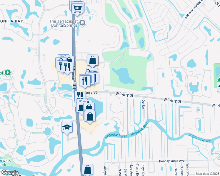 map of restaurants, bars, coffee shops, grocery stores, and more near 26751 Clarkston Drive in Bonita Springs