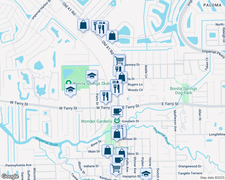 map of restaurants, bars, coffee shops, grocery stores, and more near 26880 Old 41 Road in Bonita Springs