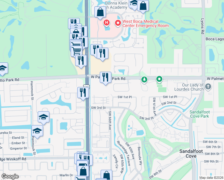 map of restaurants, bars, coffee shops, grocery stores, and more near 9720 Vineyard Court in Boca Raton
