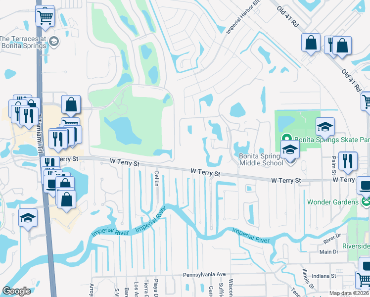 map of restaurants, bars, coffee shops, grocery stores, and more near Imperial Harbor Boulevard in Bonita Springs
