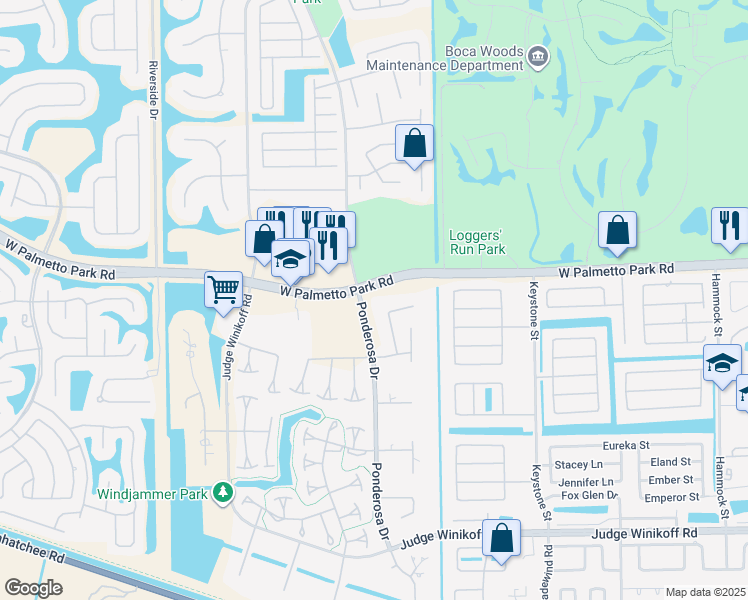 map of restaurants, bars, coffee shops, grocery stores, and more near 22141 Woodset Way in Boca Raton