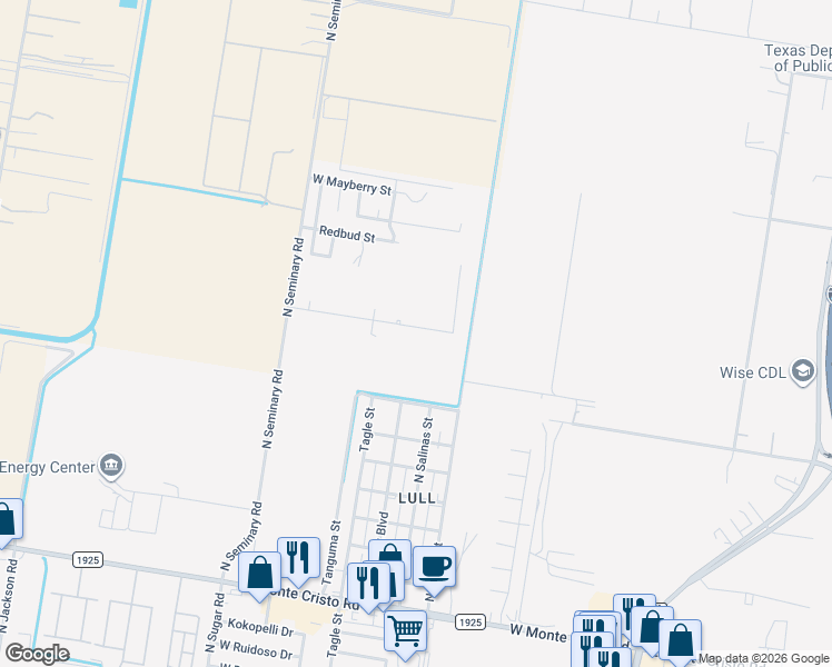 map of restaurants, bars, coffee shops, grocery stores, and more near 912 Hickory Street in Edinburg