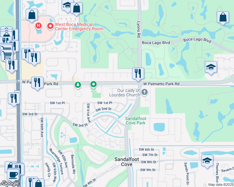 map of restaurants, bars, coffee shops, grocery stores, and more near 9207 Southwest 1st Place in Boca Raton