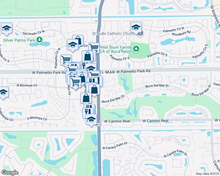 map of restaurants, bars, coffee shops, grocery stores, and more near 6925 Town Harbour Boulevard in Boca Raton