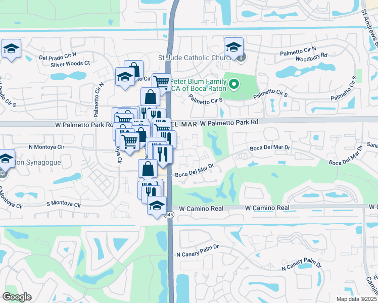 map of restaurants, bars, coffee shops, grocery stores, and more near 6925 Town Harbour Boulevard in Boca Raton