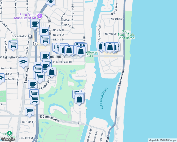 map of restaurants, bars, coffee shops, grocery stores, and more near 400-498 Addison Park Lane in Boca Raton
