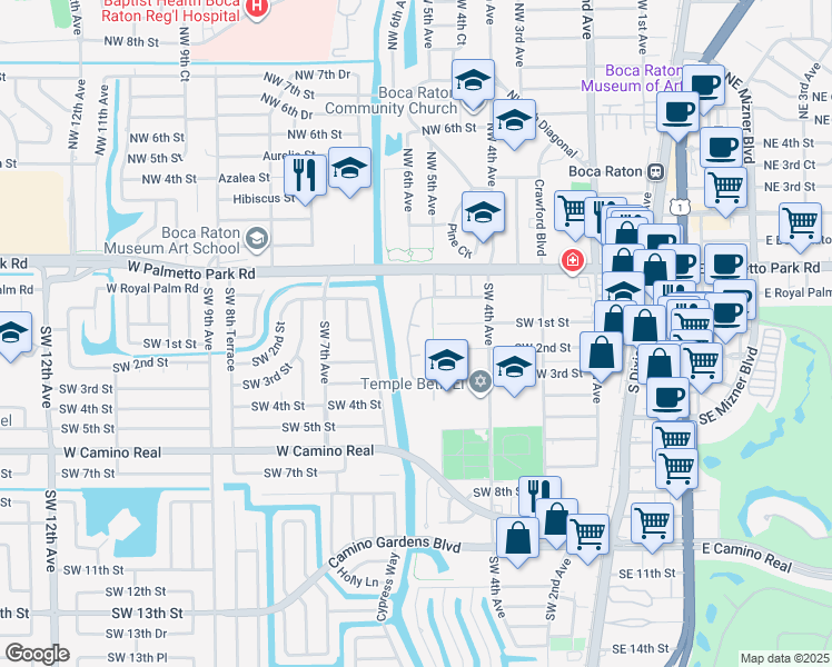 map of restaurants, bars, coffee shops, grocery stores, and more near 201 Del Rio Boulevard in Boca Raton