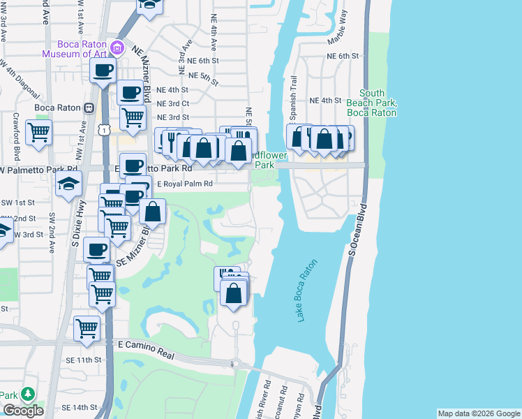 map of restaurants, bars, coffee shops, grocery stores, and more near 400-498 Addison Park Lane in Boca Raton