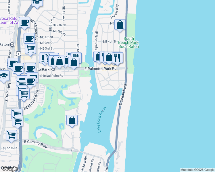 map of restaurants, bars, coffee shops, grocery stores, and more near in Boca Raton