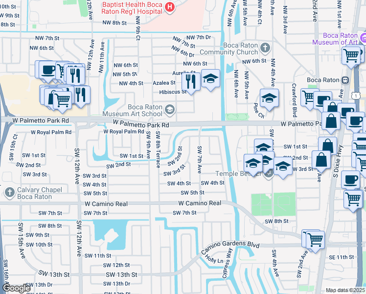 map of restaurants, bars, coffee shops, grocery stores, and more near 774 Southwest 2nd Street in Boca Raton