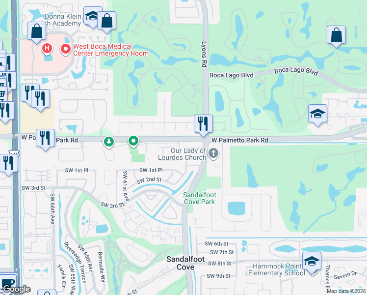 map of restaurants, bars, coffee shops, grocery stores, and more near 9099 Southwest 1st Street in Boca Raton