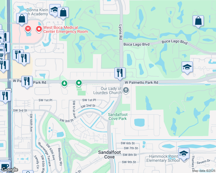 map of restaurants, bars, coffee shops, grocery stores, and more near 9099 Southwest 1st Street in Boca Raton