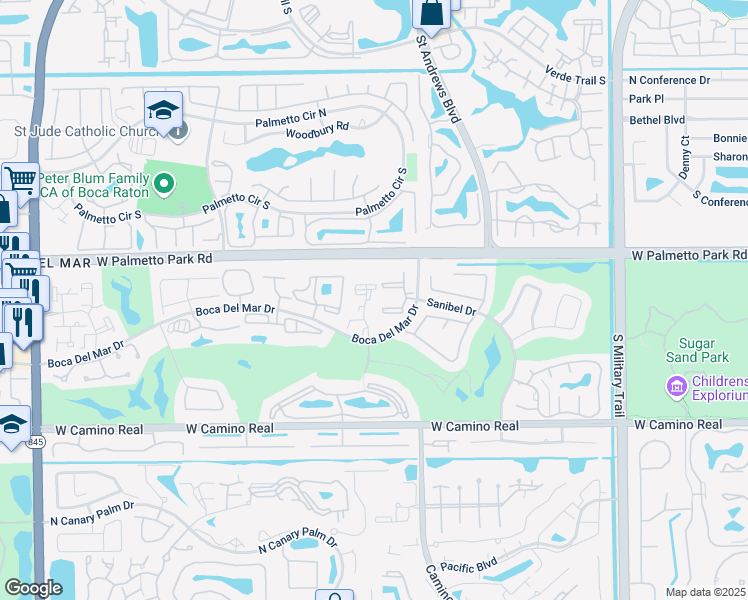 map of restaurants, bars, coffee shops, grocery stores, and more near 22084 Boca Place Drive in Boca Raton