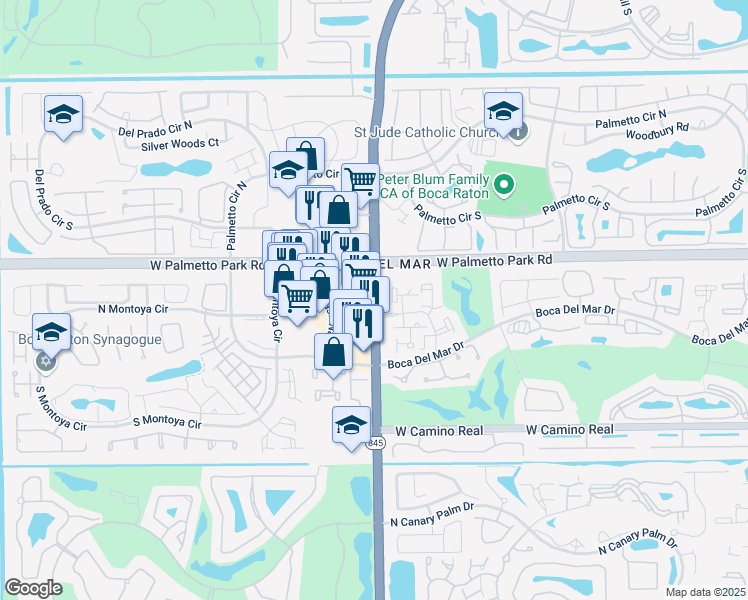 map of restaurants, bars, coffee shops, grocery stores, and more near 22121 Powerline Road in Boca Raton