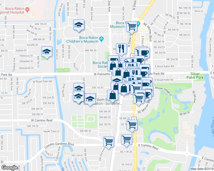 map of restaurants, bars, coffee shops, grocery stores, and more near 50 Southwest 3rd Avenue in Boca Raton