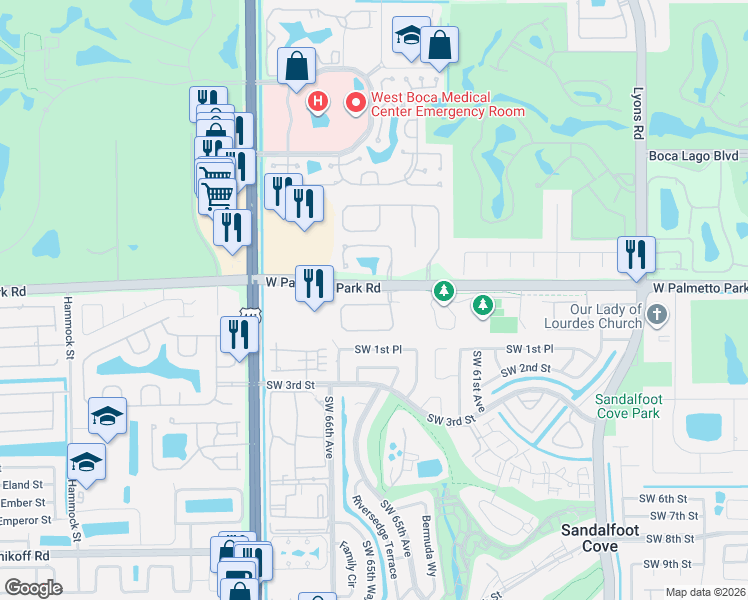map of restaurants, bars, coffee shops, grocery stores, and more near 50 Vineyard Court in Boca Raton
